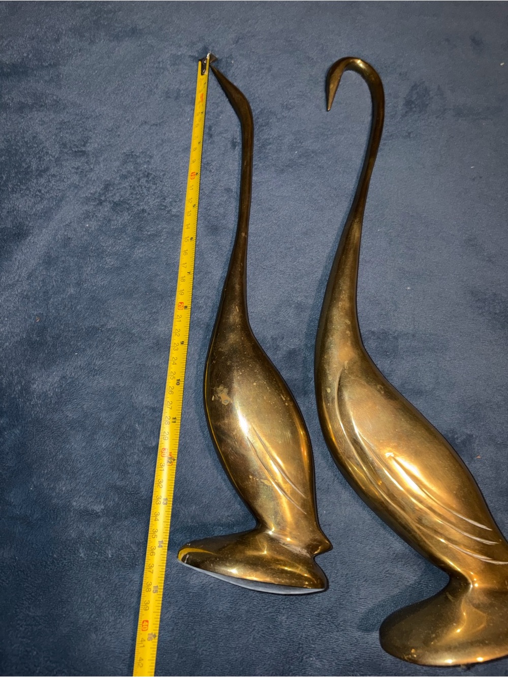 pair of vintage mid-century modern solid brass heron